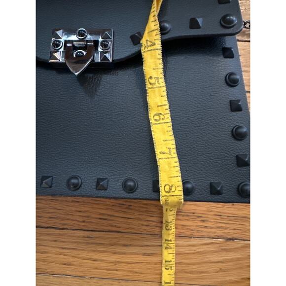 Black Studded Leather Top Handle Crossbody Bag – Rock-Chic Satchel - Picture 8 of 8